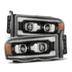 AlphaRex 02-05 Dodge Ram 1500 LUXX LED Proj Headlights Plank Style Black w/Activ Light/Seq Signal - Burkken Auto Parts
