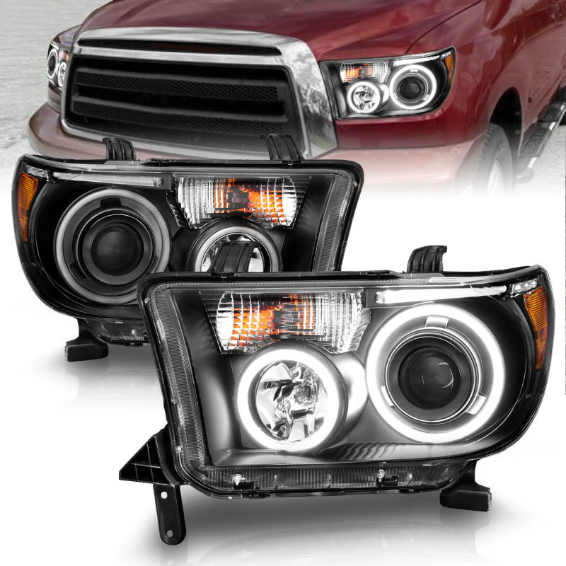 ANZO 2007-2013 Toyota Tundra Projector Headlights w/ Halo Black (CCFL) - Burkken Auto Parts