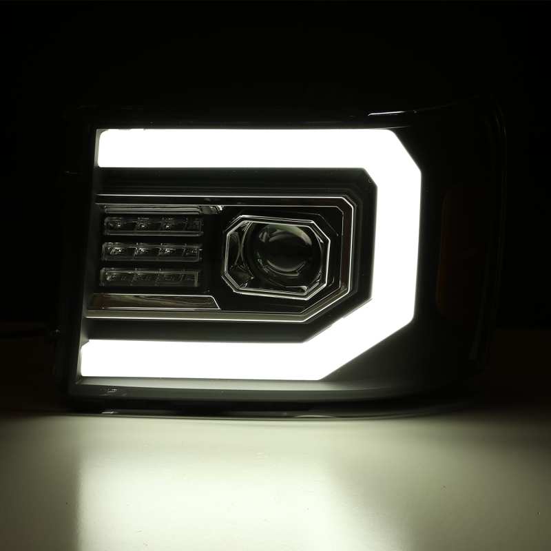 AlphaRex 07-13 GMC 1500HD PRO-Series Proj Headlights Plank Style Gloss Blk w/Activ Light/Seq Signal - Burkken Auto Parts