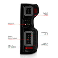 ANZO 19-21 Chevy Silverado Full LED Taillights Black Housing Smoke Lens G2 (w/C light Bars) - Burkken Auto Parts