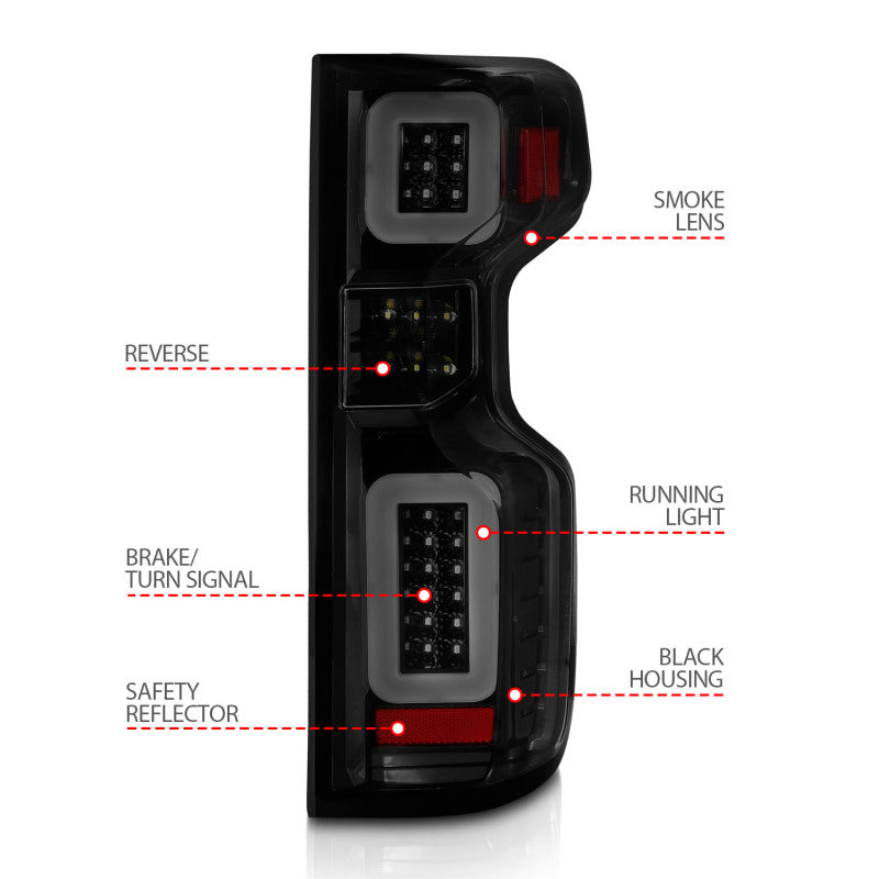 ANZO 19-21 Chevy Silverado Work Truck Full LED Taillights Blk Housing Smoke Lens G2 (w/C light Bars) - Burkken Auto Parts