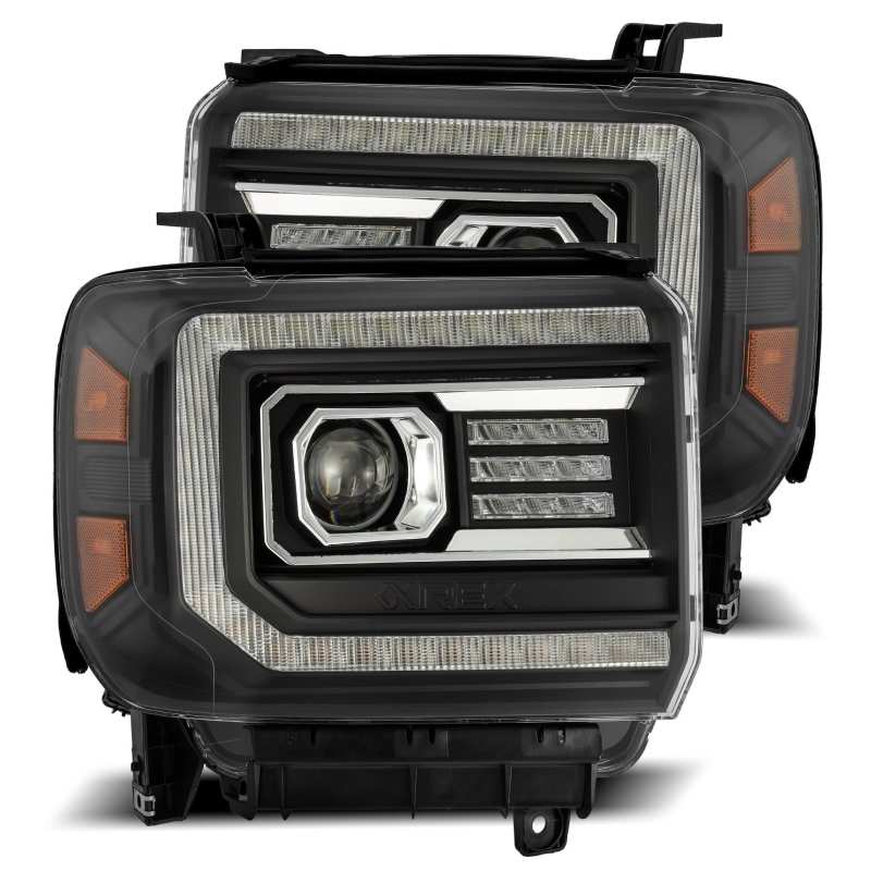 AlphaRex 14-18 GMC Sierra PRO-Series Proj Headlights Plank Style Black w/Activ Light/Seq Signal/DRL - Burkken Auto Parts