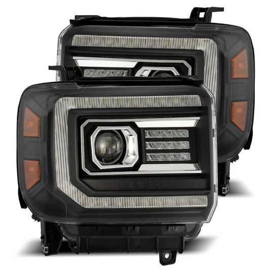 AlphaRex 14-18 GMC Sierra PRO-Series Proj Headlights Plank Style Black w/Activ Light/Seq Signal/DRL - Burkken Auto Parts