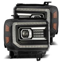 AlphaRex 14-18 GMC Sierra LUXX LED Proj Headlights Plank Style Black w/Activ Light/Seq Signal/DRL - Burkken Auto Parts