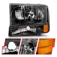 ANZO 2000-2004 Ford Excursion Crystal Headlights Black - Burkken Auto Parts