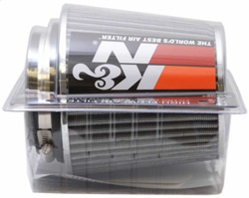 K&N Universal Filter Chrome Round Tapered White - 4in Flange ID x 1.125in Flange Length x 5.5in H - Burkken Auto Parts