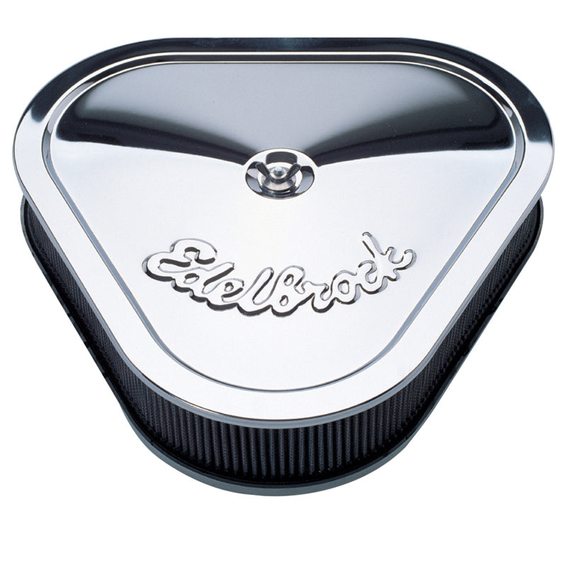 Edelbrock Air Cleaner Pro-Flo Series Triangular Steel Top 14 125In X 13 375In X 3 5In Chrome - Burkken Auto Parts