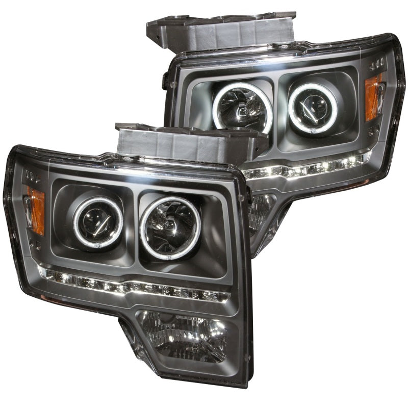 ANZO 2009-2014 Ford F-150 Projector Headlights w/ Halo Black (CCFL) G2 - Burkken Auto Parts