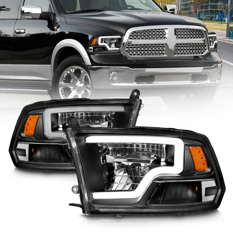 ANZO 2009-2020 Dodge Ram 1500 Full LED Square Projector Headlights w/ Chrome Housing Black Amber - Burkken Auto Parts