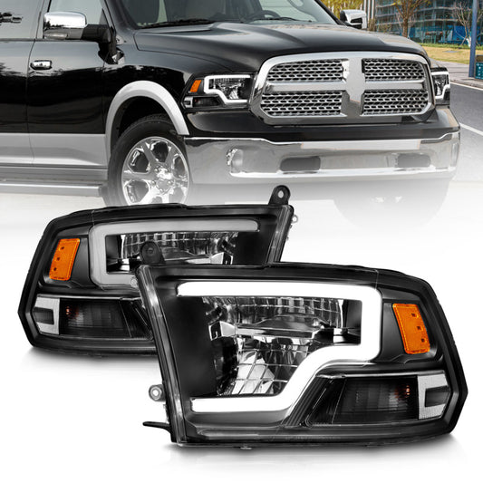 ANZO 2009-2020 Dodge Ram 1500 Full LED Square Projector Headlights w/ Chrome Housing Black Amber - Burkken Auto Parts