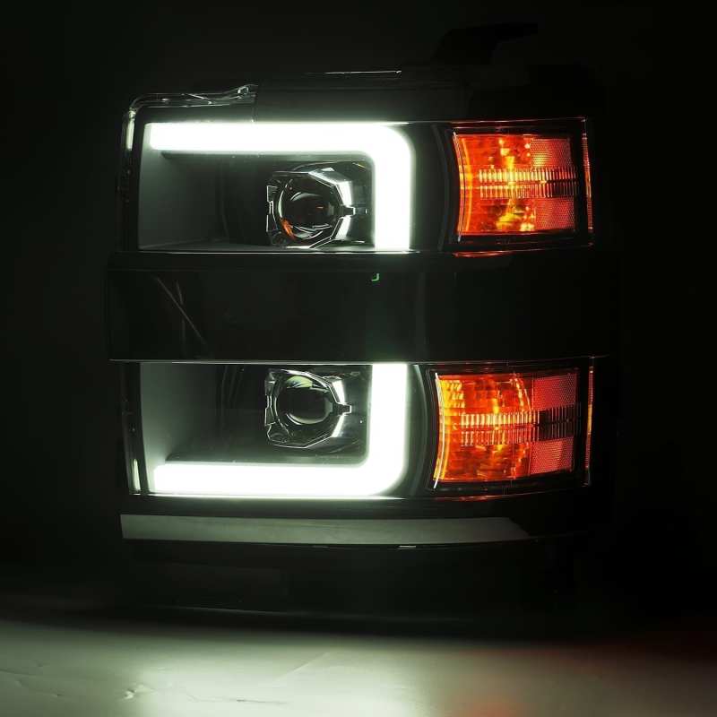 AlphaRex 15-19 Chevy 2500HD PRO-Series Proj Headlights Plank Style Blk w/Activ Light/Seq Signal/DRL - Burkken Auto Parts