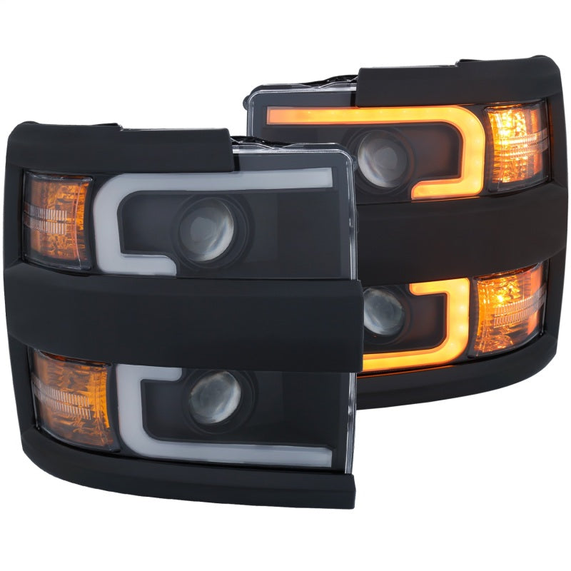 ANZO Projector Headlights 15-17 Chevrolet Silverado 2500HD / 3500HD Black w/ Black Rim - Burkken Auto Parts