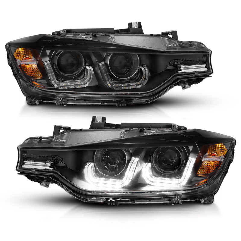 ANZO 2012-2015 BMW 3 Series Projector Headlights w/ U-Bar Black - Burkken Auto Parts