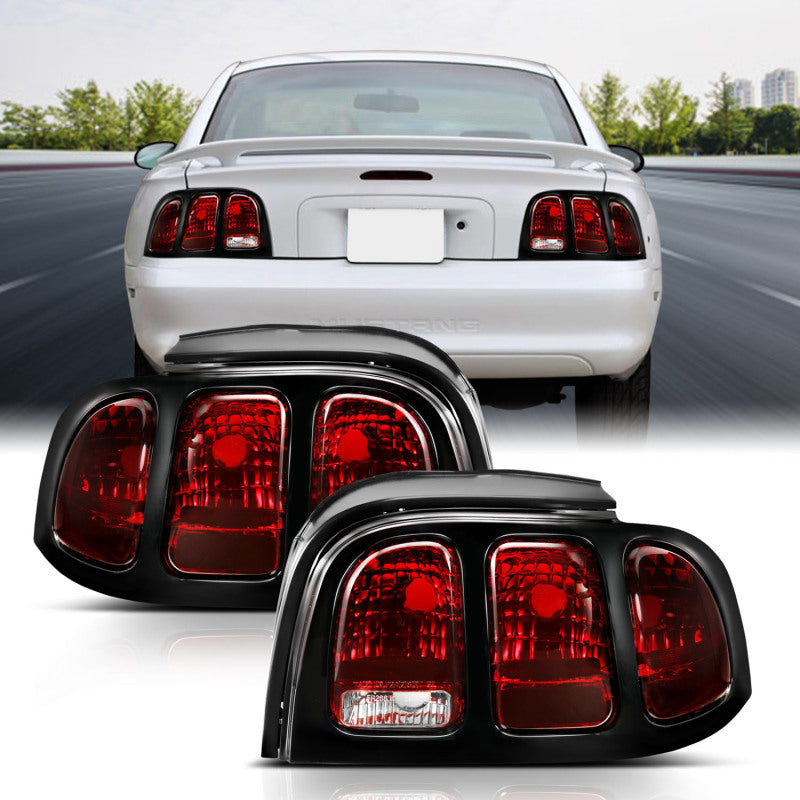 ANZO 1994-1998 Ford Mustang Taillight Dark Red Lens (OE Style) - Burkken Auto Parts