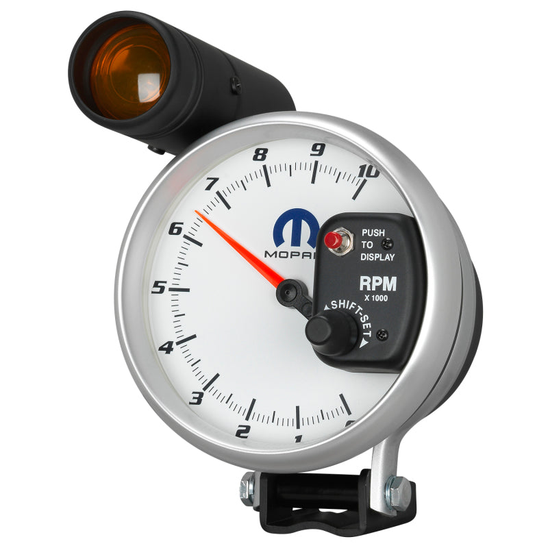 AutoMeter Gauge Tachometer 5in. 10K RPM Pedestal W/ Ext. Shift-Lite White Mopar - Burkken Auto Parts