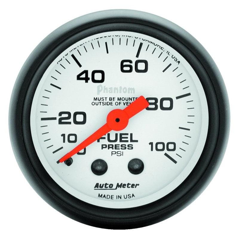 Autometer Phantom 52mm 100 PSI Mechanical Fuel Pressure Gauge - Burkken Auto Parts