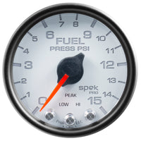 Autometer Spek-Pro Gauge Fuel Press 2 1/16in 15psi Stepper Motor W/Peak & Warn Wht/Blk - Burkken Auto Parts