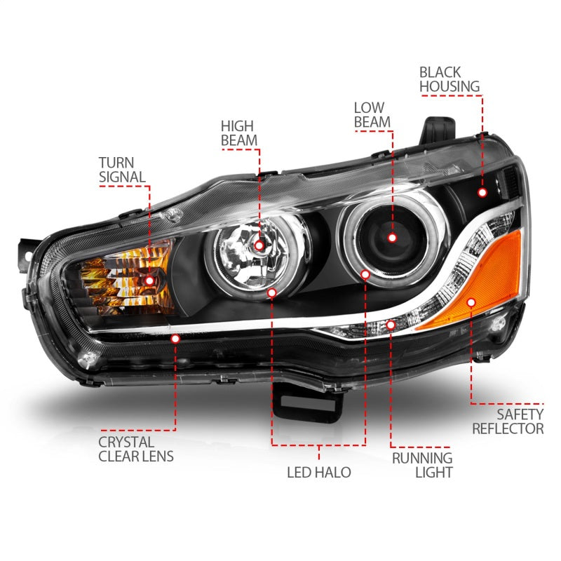 ANZO 2008-2015 Mitsubishi Lancer Projector Headlights w/ Halo Black (CCFL) - Burkken Auto Parts
