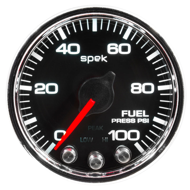 Autometer Spek-Pro Gauge Fuel Press 2 1/16in 100psi Stepper Motor W/Peak & Warn Blk/Chrm - Burkken Auto Parts