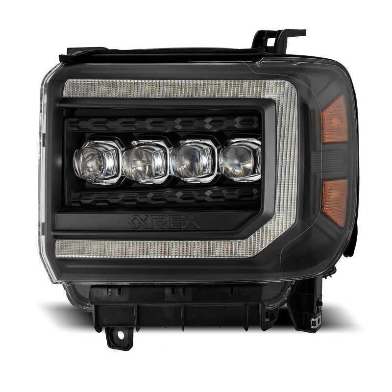 AlphaRex 14-18 GMC Sierra NOVA LED Proj Headlights Plank Style Black w/Activ Light/Seq Signal/DRL - Burkken Auto Parts