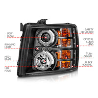 ANZO 2007-2013 Chevrolet Silverado 1500 Projector Headlights w/ Halo Black - Burkken Auto Parts