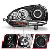 ANZO 2006-2009 Volkswagen Rabbit Projector Headlights w/ Halo Black (CCFL) - Burkken Auto Parts