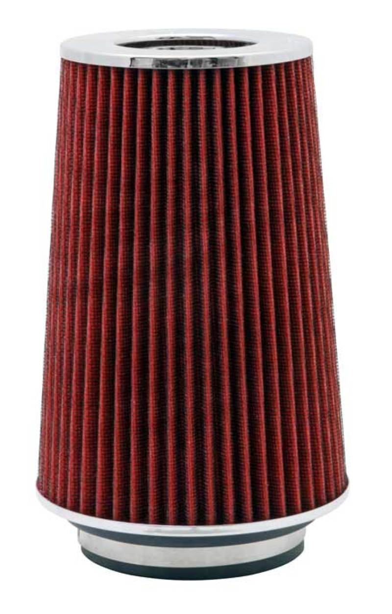 K&N Universal Air Filter Chrome Round Tapered Red - 4in Flange ID x 1.125in Flange Length x 9.5in H - Burkken Auto Parts