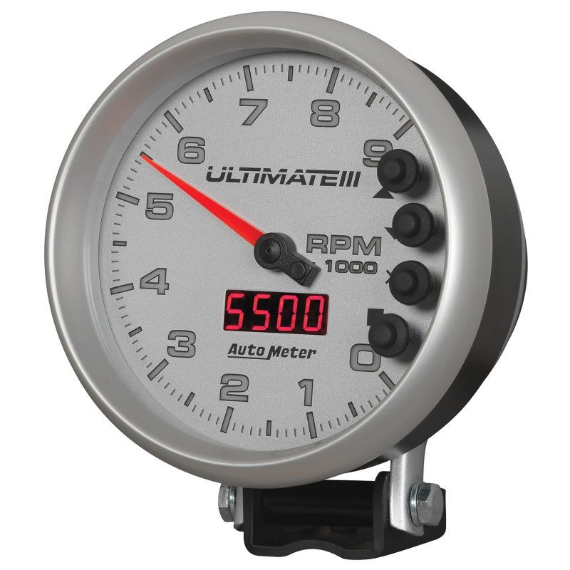 Autometer 5 inch Ultimate III Playback Tachometer 9000 RPM - Silver - Burkken Auto Parts