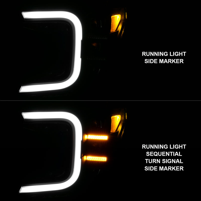 ANZO 18-20 Ford F-150 Full Led Projector Smoke Bar Style Headlights Black Amber - Burkken Auto Parts