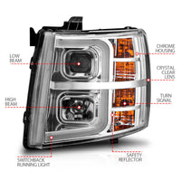 ANZO 2007-2013 Chevrolet Silverado 1500 Projector w/ Light Bar Chrome Housing w/ Sequential - Burkken Auto Parts