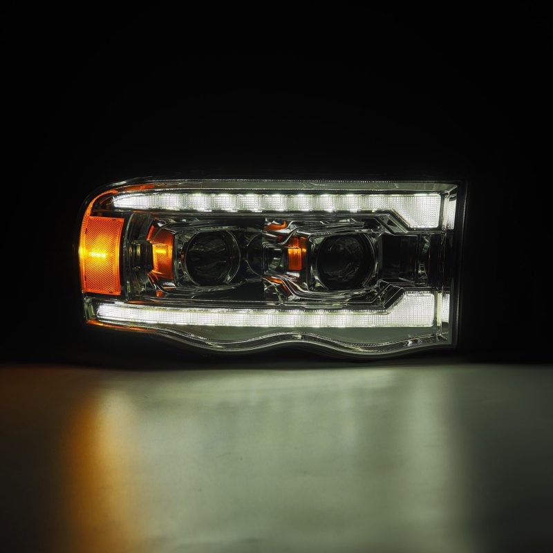 AlphaRex 02-05 Dodge Ram 1500 LUXX LED Proj Headlights Plank Style Chrome w/Activ Light/Seq Signal - Burkken Auto Parts