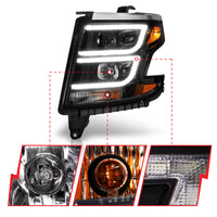 ANZO 2015-2020 Chevy Tahoe Projector Headlights Plank Style Black w/DRL - Burkken Auto Parts