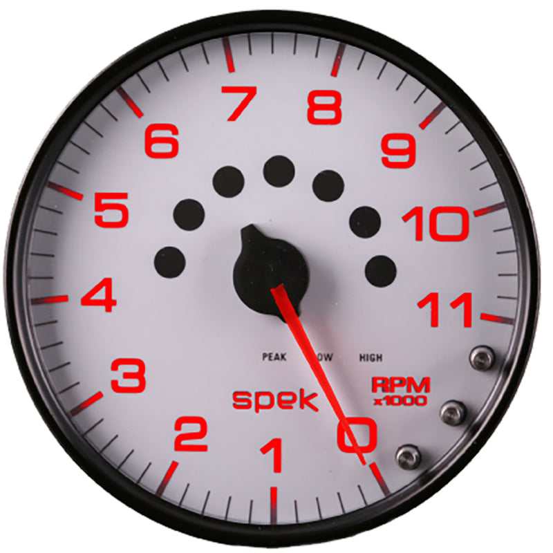 Autometer Spek-Pro Gauge Tachometer 5in 11K Rpm W/Shift Light & Peak Mem White/Black - Burkken Auto Parts