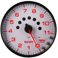 Autometer Spek-Pro Gauge Tachometer 5in 11K Rpm W/Shift Light & Peak Mem White/Black - Burkken Auto Parts