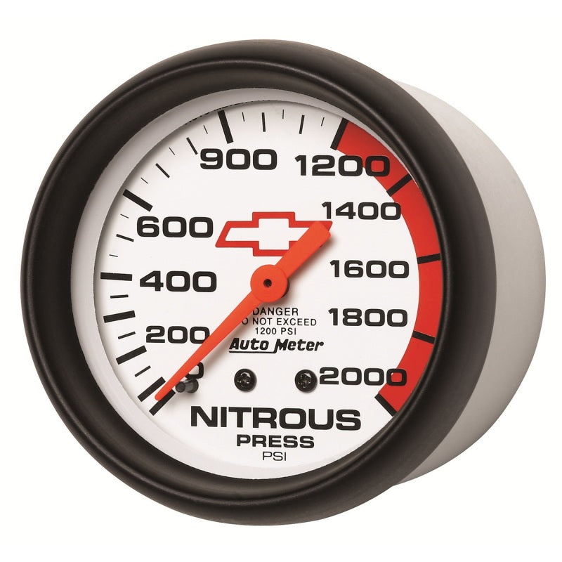 AutoMeter Gauge Nitrous Pressure 2-5/8in. 2000PSI Mechanical Chevy Red Bowtie White - Burkken Auto Parts