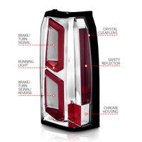 ANZO 2015-2020 Chevrolet Tahoe LED Tail Lights w/ Light Bar Chrome Housing Clear Lens - Burkken Auto Parts