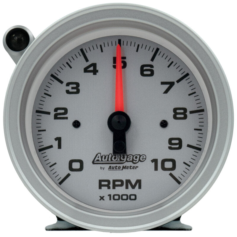 AutoMeter Tachometer Gauge 10K RPM 3 3/4in Pedestal w/Ext. Shift-Light - Silver Dial/Black Case - Burkken Auto Parts