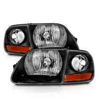 ANZO 1997-2003 Ford F150 Crystal Headlight Black w/ Parking Light - Burkken Auto Parts