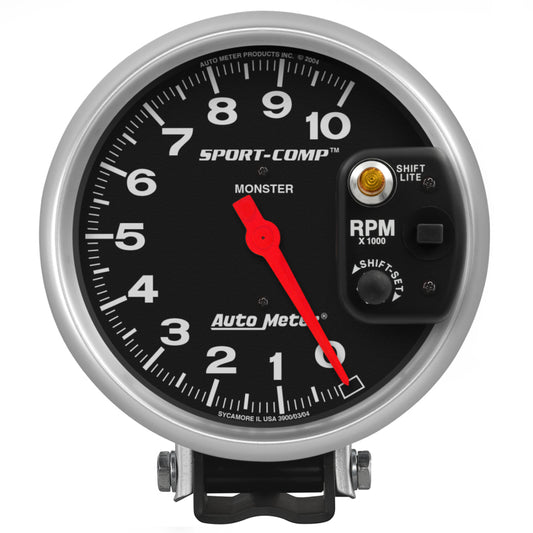Autometer Sport-Comp 5 inch 10,000 RPM Pedestal Mount Tachometer (Shift-Lite on Control Shield) - Burkken Auto Parts