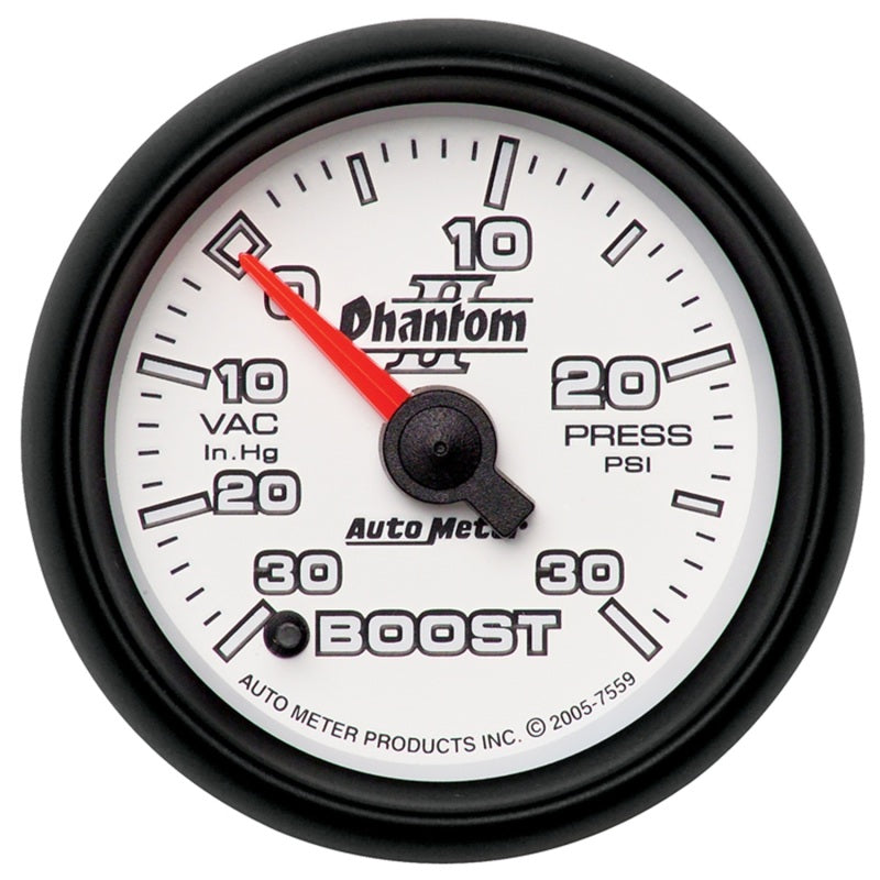 Autometer Phantom II 52.4mm Electronic Vacuum / Boost Gauge 30 In. HG/30 PSI - Burkken Auto Parts