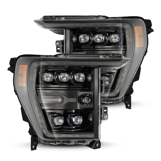 AlphaRex 21-22 Ford F-150 NOVA LED Proj Headlights Plank Style Alpha Blk w/Activ Light/Seq Signal - Burkken Auto Parts