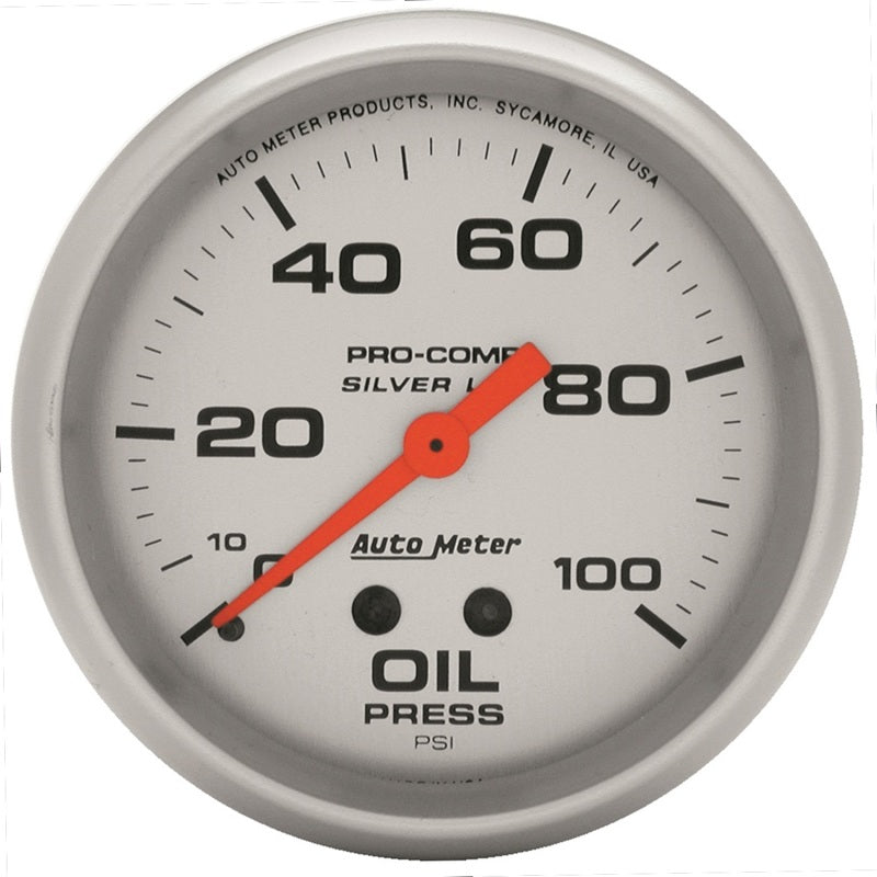 Autometer Ultra-Lite 2.625in Liquid Filled Mechanical 100 PSI Silver Oil Pressure Gauge - Burkken Auto Parts