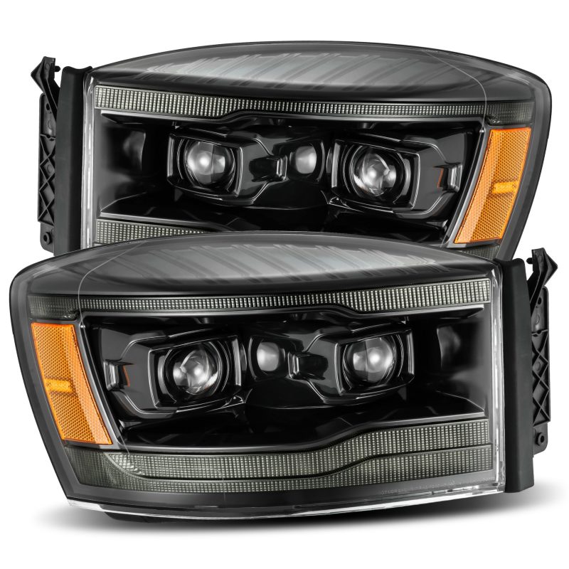 AlphaRex 06-08 Dodge Ram 1500HD LUXX LED Projector Headlights Plank Style Alpha Blk w/Seq Signal/DRL - Burkken Auto Parts