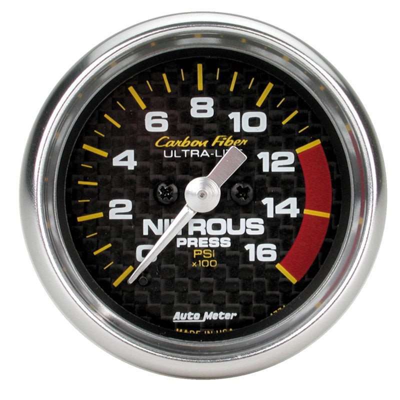 Autometer Carbon Fiber 52mm 0-1600 PSI Full Sweep Electronic Nitrous Pressure Gauge - Burkken Auto Parts