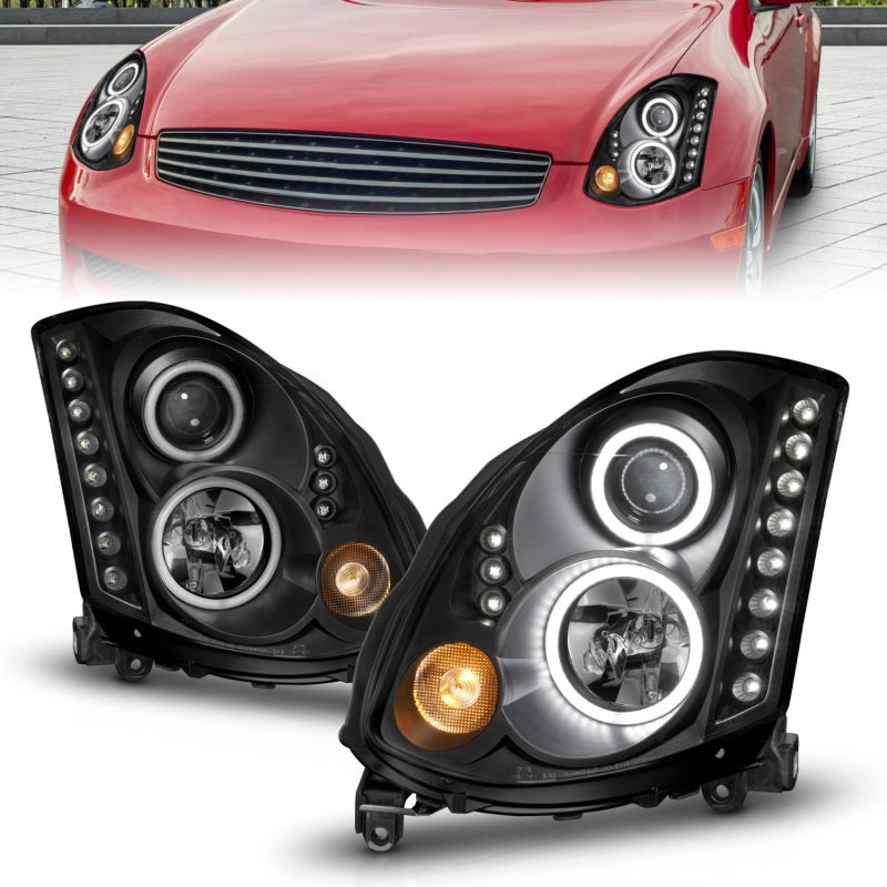 ANZO 2003-2007 Infiniti G35 Projector Headlights w/ Halo Black (CCFL) (HID Compatible) - Burkken Auto Parts