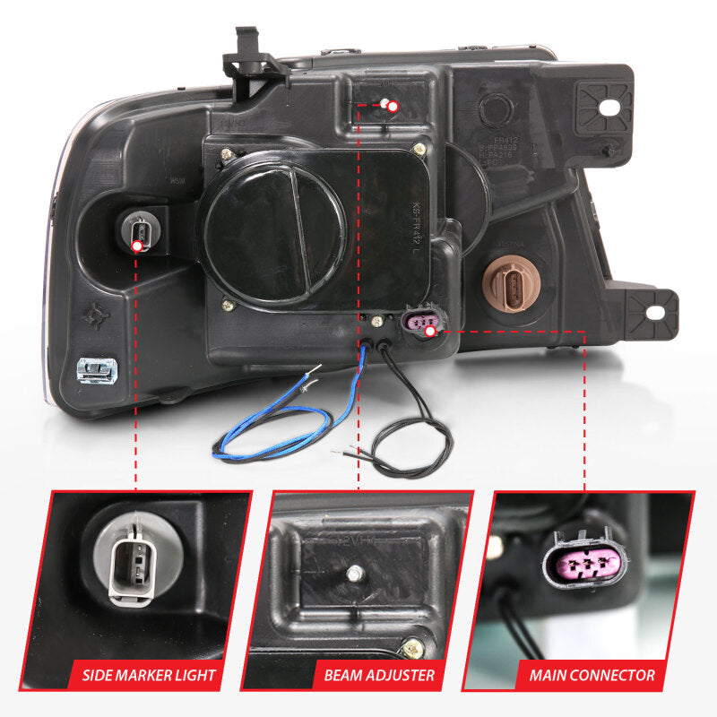 ANZO 2004-2008 Ford F-150 Projector Headlights w/ Halo and LED Black G2 - Burkken Auto Parts