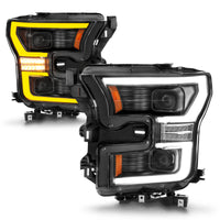 ANZO 15-17 Ford F-150 LED Projector Headlights - w/ Light Bar Switchback Black Housing - Burkken Auto Parts