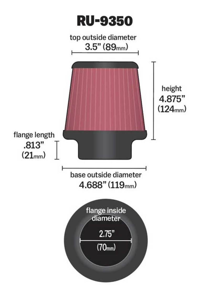 K&N Universal Clamp-On Air Filter 2-3/4in FLG / 4-11/16in B / 3-1/2in T / 4-7/8in H - Burkken Auto Parts