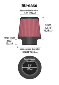 K&N Universal Clamp-On Air Filter 2-3/4in FLG / 4-11/16in B / 3-1/2in T / 4-7/8in H - Burkken Auto Parts