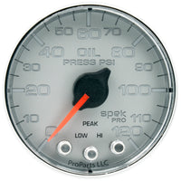 Autometer Spek-Pro Gauge Oil Press 2 1/16in 120psi Stepper Motor W/Peak & Warn Slvr/Chrm - Burkken Auto Parts